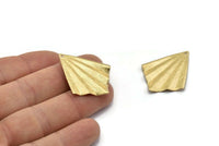 Brass Fan Charm, 12 Raw Brass Textured Fan Shaped Charm Earrings With 1 Hole, Findings (35x27x0.50mm) D0821