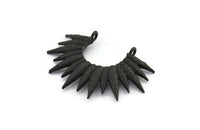 Black Sun Pendant, 2 Oxidized Black Brass Sun Ethnic Pendants With 2 Loops, Findings, Charms (35.5x25x3.7mm) E211 H1217