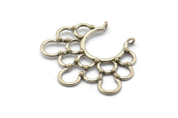 Ethnic Circle Pendant, 2 Antique Silver Plated Brass Pendants With 2 Loops, Pendants, Charms, Findings (35.5x39x1.4mm) U036 H0508