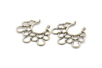 Ethnic Circle Pendant, 2 Antique Silver Plated Brass Pendants With 2 Loops, Pendants, Charms, Findings (35.5x39x1.4mm) U036 H0508