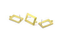 Brass Rectangle Earring, 8 Raw Brass Rectangle Stud Earrings With 1 Loop (23x14x0.80mm) B0324 A1676