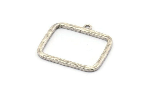 Silver Rectangle Charm, 2 Hammered Antique Silver Plated Brass Rectangle Pendants With 1 Loop (30x24x1.7mm) BS 1869 H1317