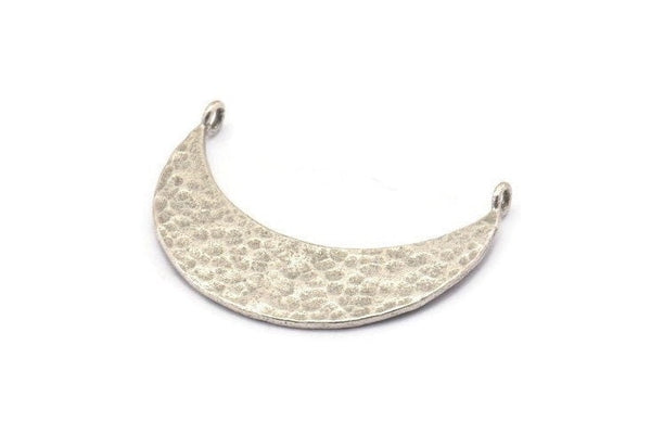 Silver Moon Charm, 2 Hammered Antique Silver Plated Brass Crescent Moon Pendants With 2 Loops (34x10x1.2mm) BS 1893 H1342