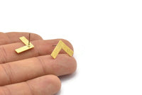 Brass Letter Earring, 10 Textured Raw Brass V Shape Stud Earrings (12x19x0.60mm) D1124 A1222