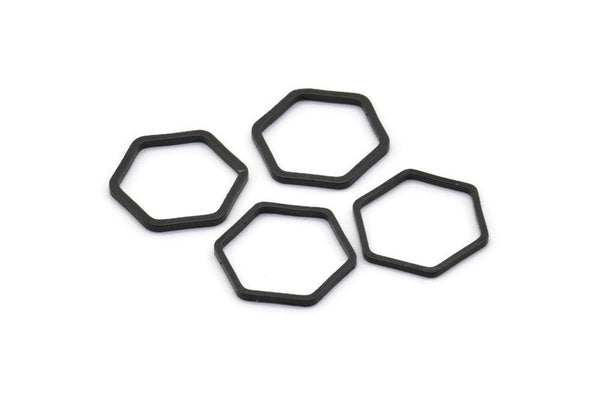 Black Hexagon Charm, 25 Black Oxidized  Brass Hexagon Shaped Ring Charms (12x0.80mm) Bs 1171 S1052