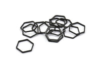 Black Hexagon Charm, 25 Black Oxidized  Brass Hexagon Shaped Ring Charms (12x0.80mm) Bs 1171 S1052