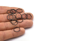 Black Hexagon Charm, 25 Black Oxidized  Brass Hexagon Shaped Ring Charms (12x0.80mm) Bs 1171 S1052
