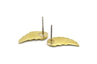 Brass Wing Earring, 6 Raw Brass Wing Stud Earrings, Findings (18x9x1.5mm) A1300