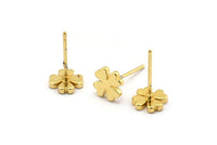 Gold Flower Earring, 6 Gold Plated Brass Flower Stud Earrings (8mm) D1466
