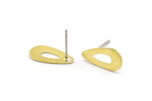 Brass Drop Earring, 12 Raw Brass Drop Stud Earrings (15x8x0.80mm) M01382 A2051