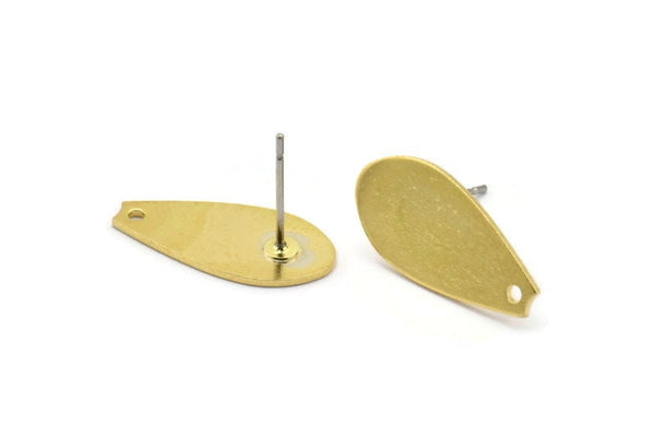 Brass Drop Earring, 10 Raw Brass Drop Stud Earrings With 1 Hole (20x10x0.80mm) D1210 A2018