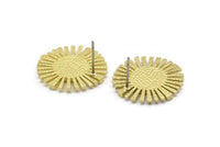 Brass Sun Earring, 2 Raw Brass Sun Shaped Stud Earrings (21x2mm) N1969