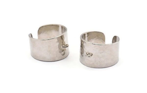 Hammered Ring Setting - 1 Silver Tone Brass Hammered Adjustable Smooth Ring Setting for Soldering With 1 Loop (20-23mm) E583 H1235