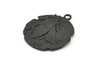 Black Coin Pendant, 2 Oxidized Brass Black Coin Pendants With 1 Loop, Earring Findings, Charms (26x2.4mm) U021 S445