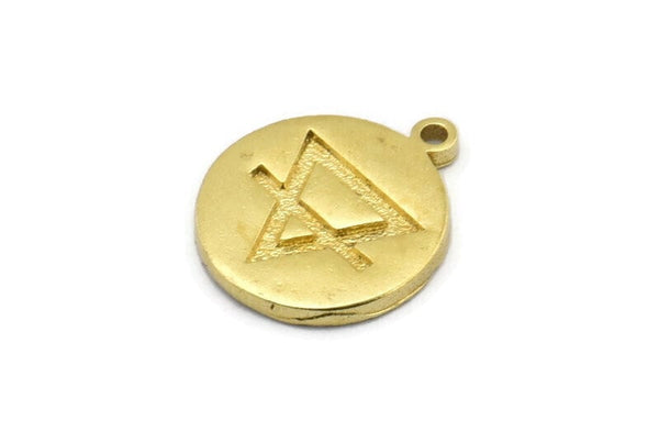 Brass Element Charm, 4 Raw Brass Earth Element Symbol Charms With 1 Loop (17x14x1.5mm) N2025