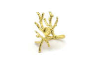 Brass Branch Ring, Raw Brass Branch Ring With 1 Stone Settings - Pad Size 6mm N2012