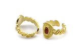 Brass Royal Ring, 2 Raw Brass Royal Rings With 1 Stone Settings - Pad Size 4x6mm N2005