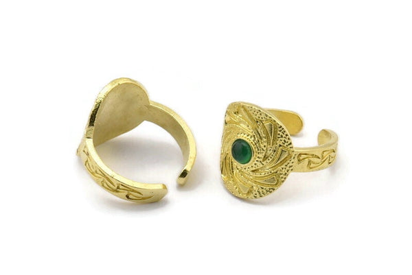 Brass Royal Ring, 2 Raw Brass Royal Rings With 1 Stone Settings - Pad Size 4mm N2017