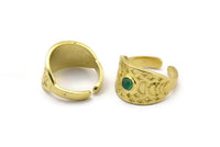 Brass Ring Settings, 2 Raw Brass Moon Phases Shaped Rings With 1 Stone Setting - Pad Size 4mm N2003