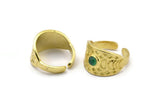 Brass Ring Settings, 2 Raw Brass Moon Phases Shaped Rings With 1 Stone Setting - Pad Size 4mm N2003