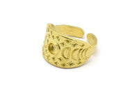 Brass Ring Settings, 2 Raw Brass Moon Phases Shaped Rings With 1 Stone Setting - Pad Size 4mm N2003
