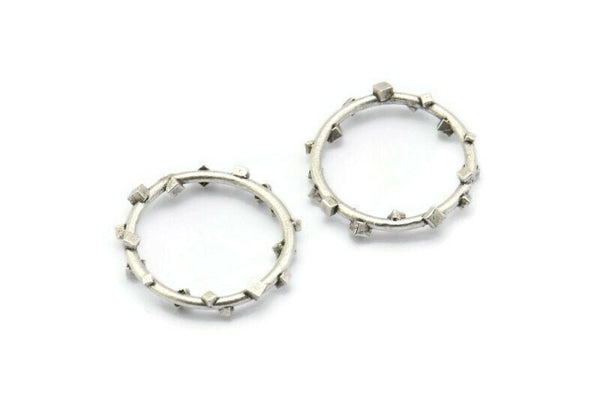 Silver Circle Connector, 2 Antique Silver Plated Brass Circle Connectors Closed Ring (25x2mm) N1719