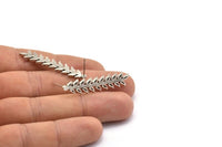 Gümüş Yaprak Küpe, 2 Antik Gümüş Kaplama Pirinç Yaprak Küpe, Buluntular (41x9x1,5 mm) N1714 H1048