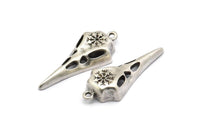 Gümüş Kuş Kafatası, Antik Gümüş Kaplama Pirinç Kar Tanesi Desenli Kuş Kafatası Tılsımı 1 Halka, Küpe Bulguları (36x15x6mm) N1962 H1505