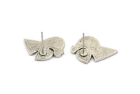 Silver Bird Earring, 2 Antique Silver Plated Brass Bird Stud Earrings (19x17x1.2mm) N1690