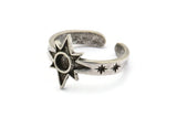 Silver Star Ring, 2 Antique Silver Plated Brass Ethnic Star Rings With 1 Stone Settings - Pad Size 4mm N1960 H1468