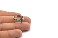 Silver Star Ring, 2 Antique Silver Plated Brass Ethnic Star Rings With 1 Stone Settings - Pad Size 4mm N1960 H1468