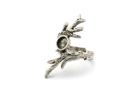 Silver Branch Ring, Antique Silver Plated Brass Branch Rings With 1 Stone Settings - Pad Size 6mm N1958 H1491