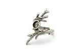 Silver Branch Ring, Antique Silver Plated Brass Branch Rings With 1 Stone Settings - Pad Size 6mm N1958 H1491