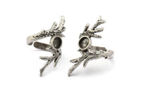 Silver Branch Ring, Antique Silver Plated Brass Branch Rings With 1 Stone Settings - Pad Size 6mm N1958 H1491