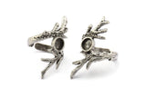Silver Branch Ring, Antique Silver Plated Brass Branch Rings With 1 Stone Settings - Pad Size 6mm N1958 H1491