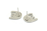 Earring Studs, 2 Antique Silver Plated Brass - Stud Earrings - Silver Earrings - Earrings (15x15x1.2mm) N1604 H1508