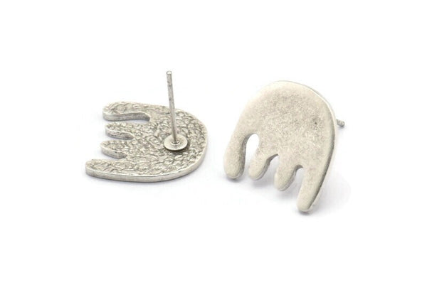 Küpe Çivisi, 2 Antik Gümüş Kaplama Pirinç - Çivili Küpeler - Gümüş Küpeler - Küpeler (15x15x1,2 mm) N1604 H1508