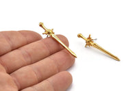 Gold Sword Earring, 2 Gold Plated Brass Sword Stud Earrings (43x12mm) N1624 H0910