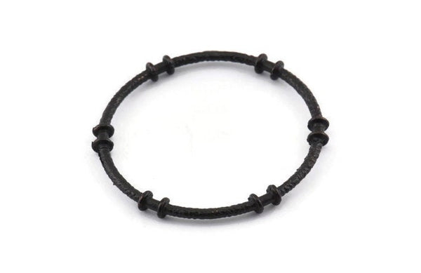 Black Circle Connector, 2 Textured Oxidized Black Brass Circle Connectors (41x4x2mm) U094