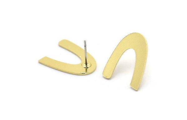 Earring Studs, 8 Raw Brass - U Shape Earrings - Brass Earrings - Earrings (17x13x0.80mm) A2790