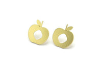 Brass Apple Earring, 8 Raw Brass Apple Shaped Stud Earrings (17x17x0.80mm) A2780