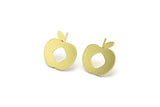Brass Apple Earring, 8 Raw Brass Apple Shaped Stud Earrings (17x17x0.80mm) A2780