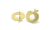 Brass Apple Earring, 8 Raw Brass Apple Shaped Stud Earrings (17x17x0.80mm) A2780