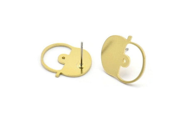 Earring Studs, 8 Raw Brass - Irregular Shaped Stud Earrings With 1 Hole - Brass Earrings - Earrings (18x15x0.80mm) A2796