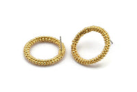 Gold Circle Earring, 2 Gold Plated Brass Circle Stud Earrings (25x4mm) N1697
