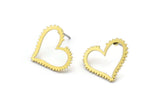Brass Heart Earring, 10 Textured Raw Brass Heart Shaped Stud Earrings (15x18x0.80mm) A2788