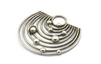 Antique Silver Solar System, 1 Antique Silver Plated Brass Solar System Pendant With 1 Loop, Necklace, Earring (43x46x1.5mm) U145 H0398