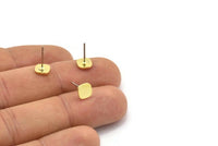 Brass Square Earring, 12 Raw Brass Square Shaped Stud Earrings (6x0.80mm) A2797