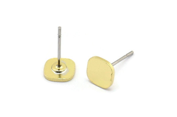 Brass Square Earring, 12 Raw Brass Square Shaped Stud Earrings (6x0.80mm) A2797
