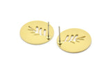 Brass Round Earring, 8 Raw Brass Branch Patterned Round Shaped Stud Earrings (18x0.80mm) A2792